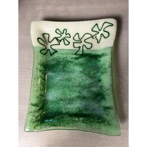 Fused glass shamrock dish